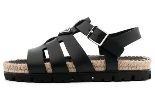 PRADA Leather One Strap Sandals Women's Black
