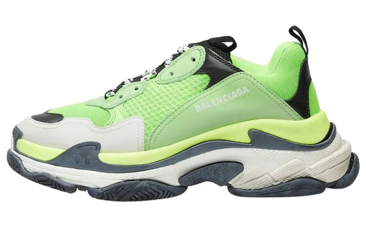 Balenciaga Triple S Mesh, Leather Low top Chunky Sneakers Men's Moss Green Distressed