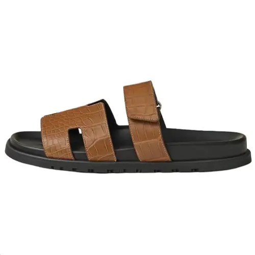 HERMES Chypre Slide Slippers Men's Brown