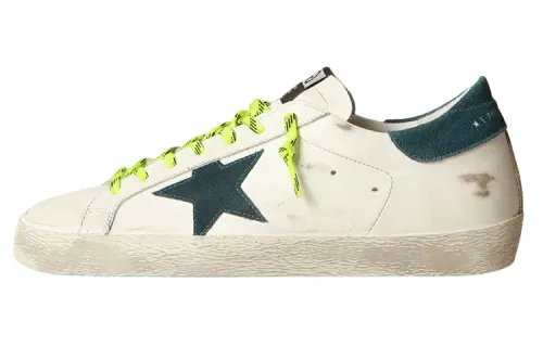 Golden Goose Super Star Leather Stylish Skateboarding Shoes Men's White Green Distressed
