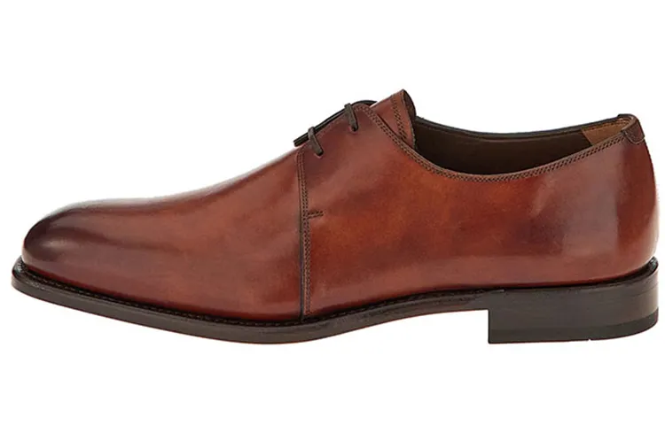 Ferragamo Ferragamo Calf Leather Toe Classic Elegant Derby Shoes Men's Dark Brown