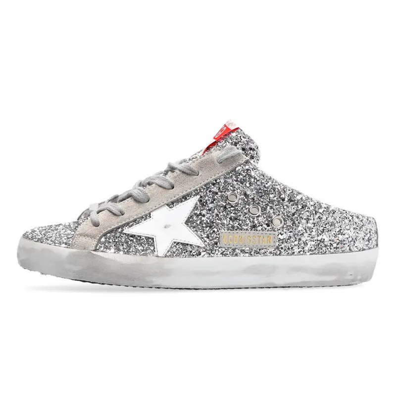 Golden Goose Super Star Sabot Skateboard Shoes Women's Metallic Silver
