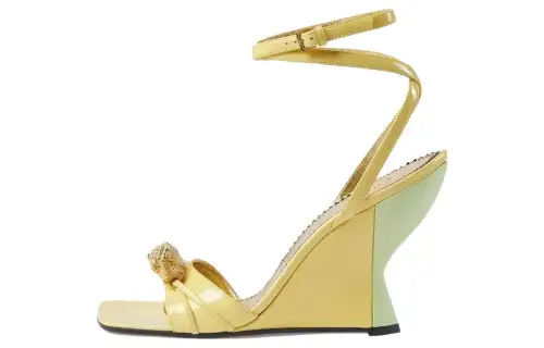 GUCCI Patent Leather One Strap Sandals Women's Yellow