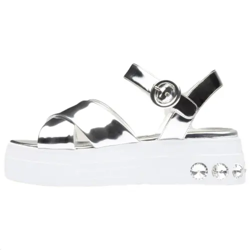 MIU MIU Leather One Strap Sandals 5CM Women's Silver