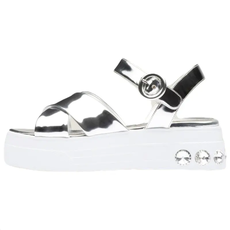 MIU MIU Leather One Strap Sandals 5CM Women's Silver