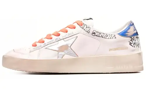 Golden Goose Stardan Cow Leather Low top Stylish Skateboarding Shoes Men's White Distressed