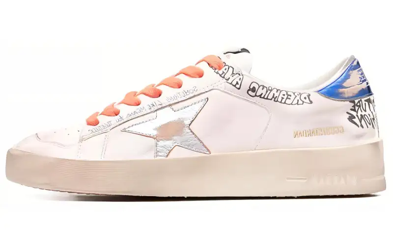 Golden Goose Stardan Cow Leather Low top Stylish Skateboarding Shoes Men's White Distressed