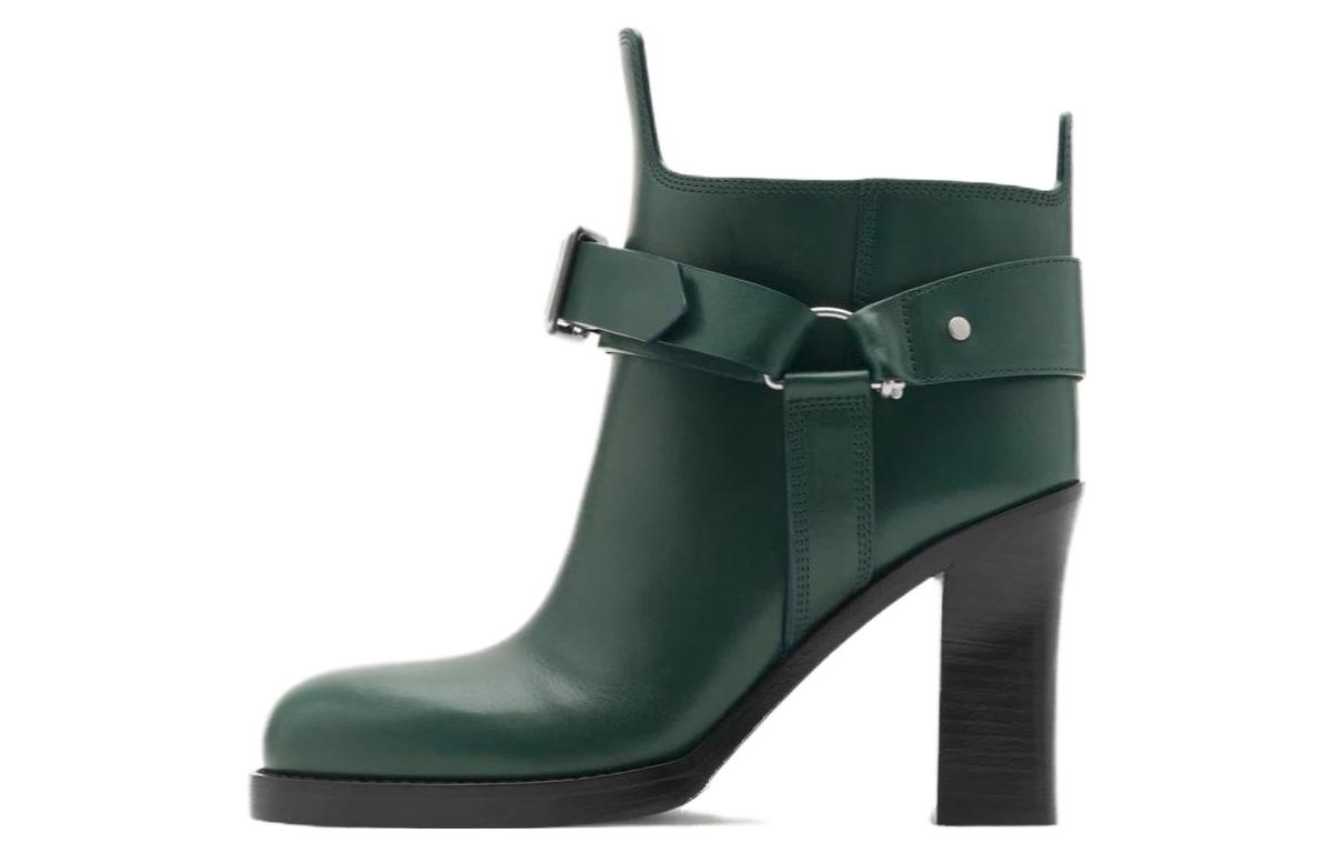 Burberry Leather Comfortable Round Toe Ankle Boots Women's Green