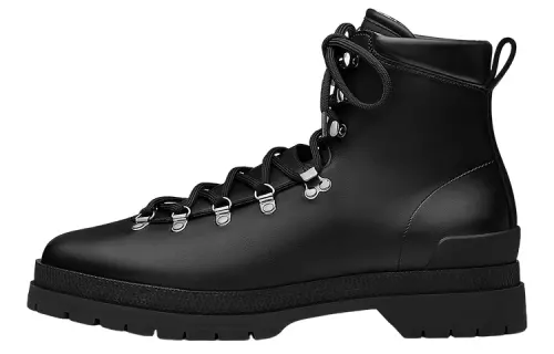 HERMES Denivele Leather Ankle Boots Men's Black
