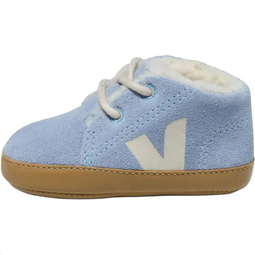 VEJA PIERRE Round Toe Lace Up Baby Fur Suede High Top Step Up Shoes Blue Infant and Toddler