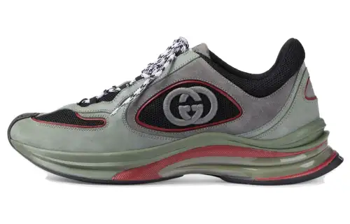 GUCCI Cow Leather Abrasion Resistant Low top Casual Shoes Men's Gray Green