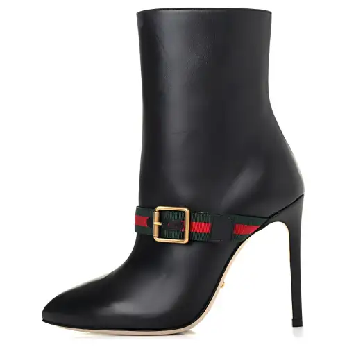 GUCCI Sylvie Leather Ankle Boots 7.5cm Women's Black