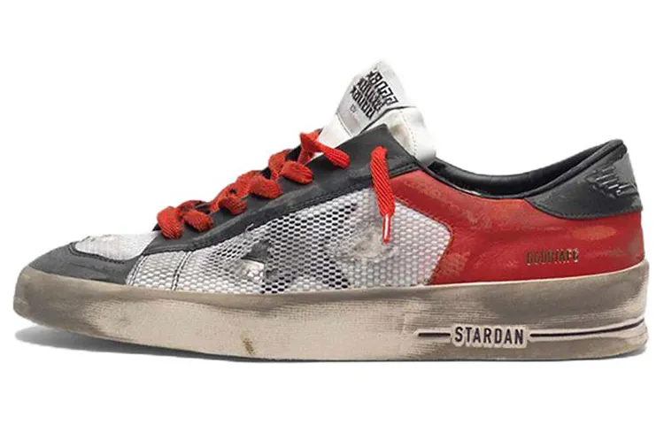Golden Goose Stardan Low top Stylish Skateboarding Shoes Men's Red White Black Distressed
