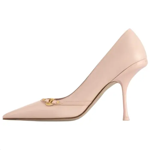 LOUIS VUITTON 6AM Leather Slim Heel High Heels 9cm Women's Beige