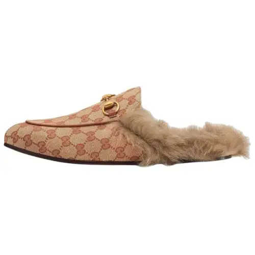 GUCCI Princetown Horsebit Closed Toe Slippers Men's Brown