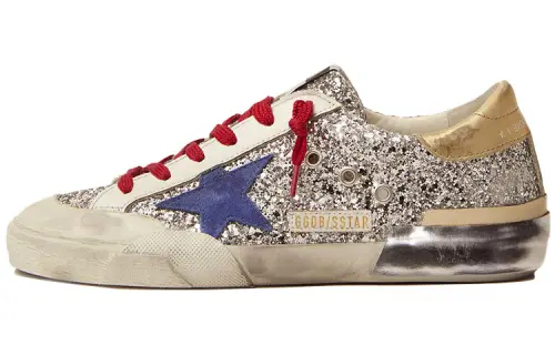Golden Goose Super Star Stylish Skateboarding Shoes Women's White Blue Red Distressed