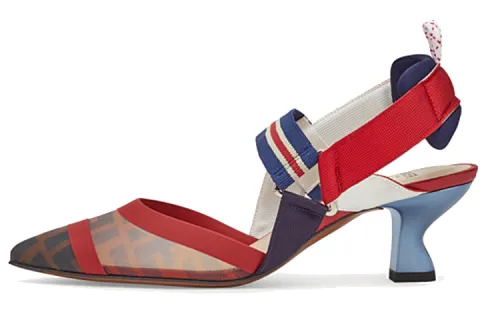 FENDI Colibri Boat Shape Block Heel High Heels Women's Red