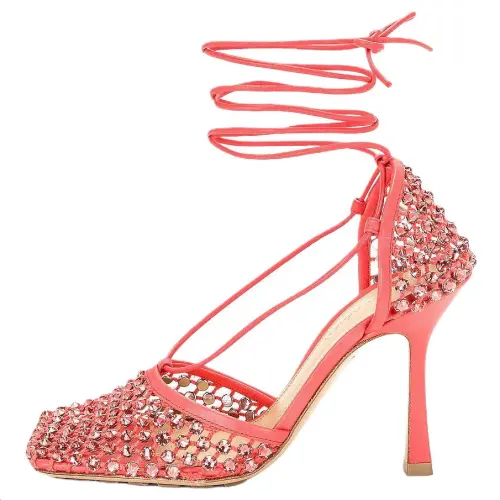 Bottega Veneta Stretch Leather Slim Heel High Heels 9.5cm Women's Peach Pink