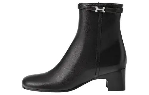 HERMES Imperial Leather Ankle Boots 5CM Women's Black