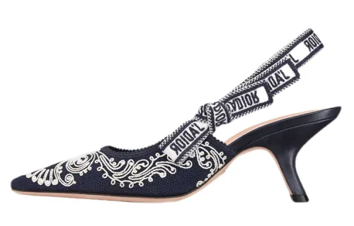 DIOR J'Adior Cotton Fabric Slim Heel High Heels Women's Dark Blue