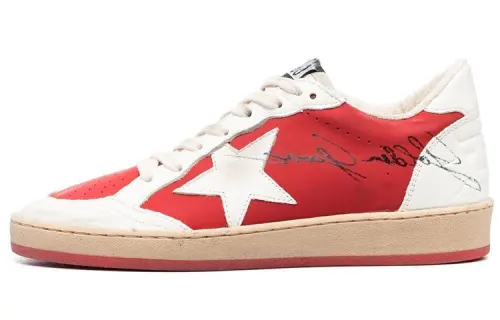 Golden Goose Ball Star Leather Low top Skateboard Shoes Women's White Red Distressed