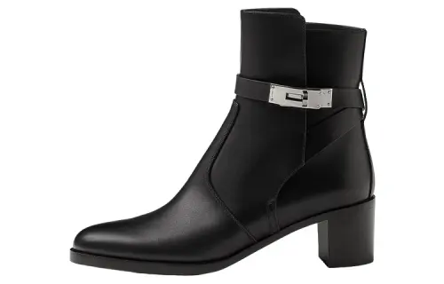 HERMES Frenchie Leather Fashion Ankle Boots 5CM Women's Black