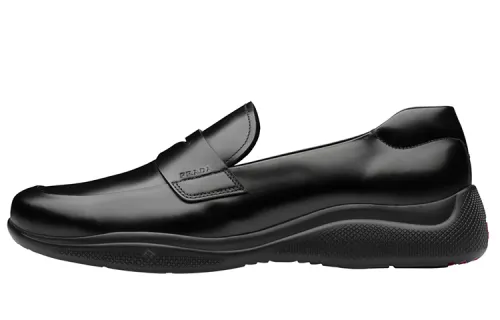PRADA Toblach Brushed Leather Slip-on Sneakers Black Men's