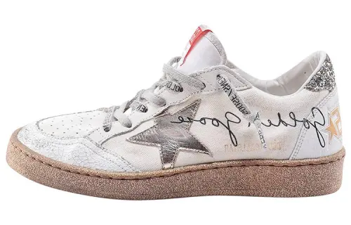 Golden Goose Ball Star Leather Distressed Low top Stylish Skateboarding Shoes Women's White Silver