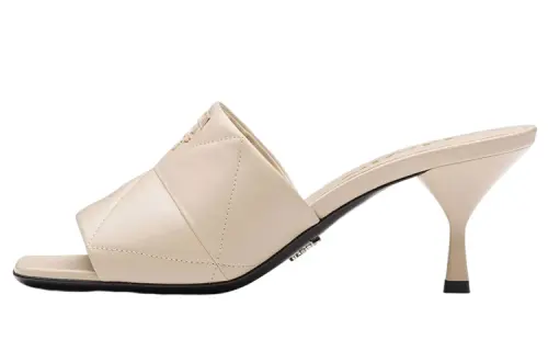 PRADA High Heel Slide Slippers Women's Beige