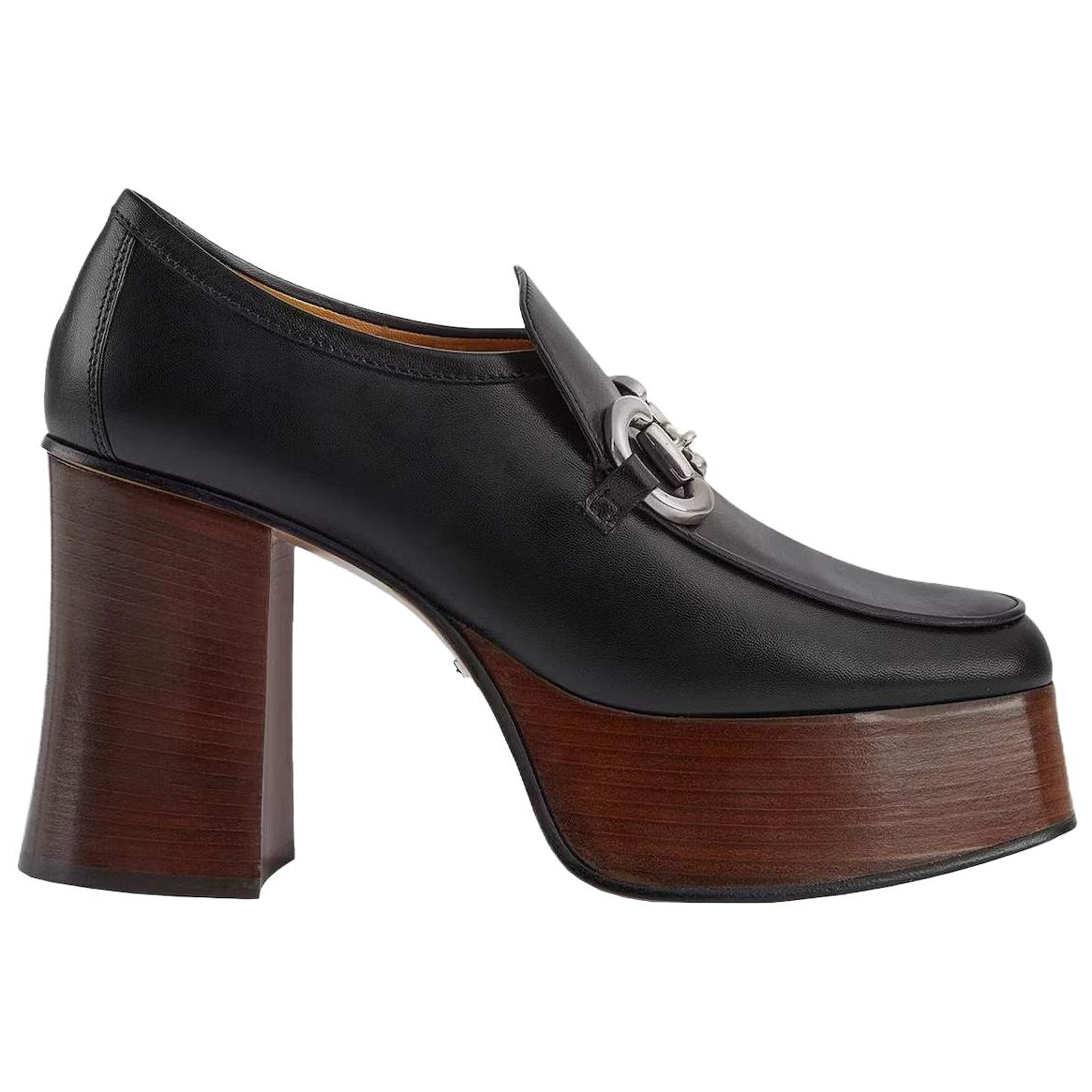 GUCCI Platform Horsebit Loafer Black Brown Women's
