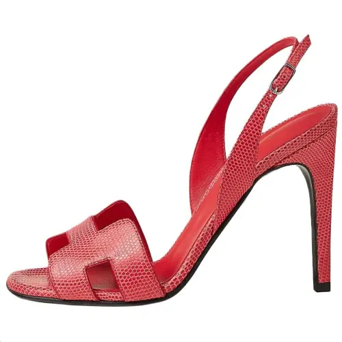 HERMES Holy Lizard Skin One Strap Sandals 10.5cm Women's Rouge
