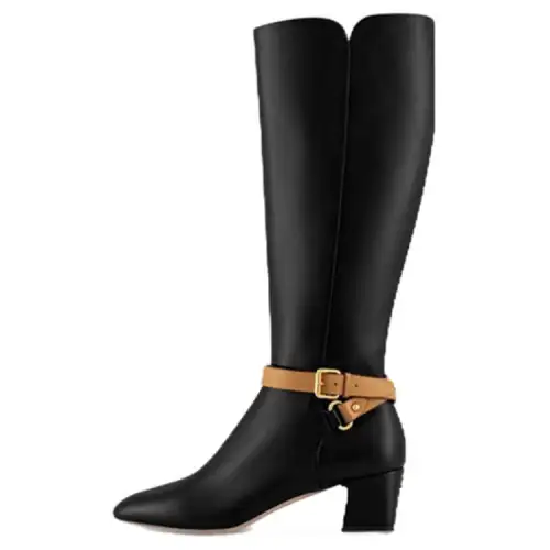 LOUIS VUITTON Parisienne Leather Knee high Boots 5CM Women's Black