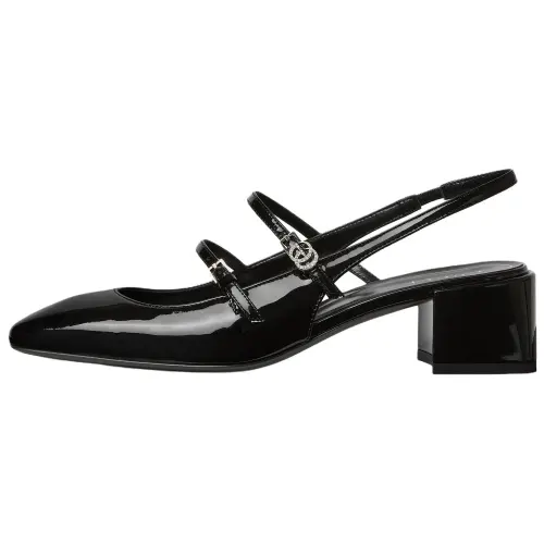 GUCCI Patent Leather Chunky Heel High Heels Women's Black