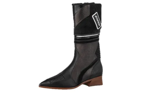 LOUIS VUITTON Flags High Boot Cow Leather Knee high Boots Women's Black
