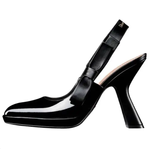 DIOR Sweet D Patent Leather Chunky Heel High Heels 10.5cm Women's Black