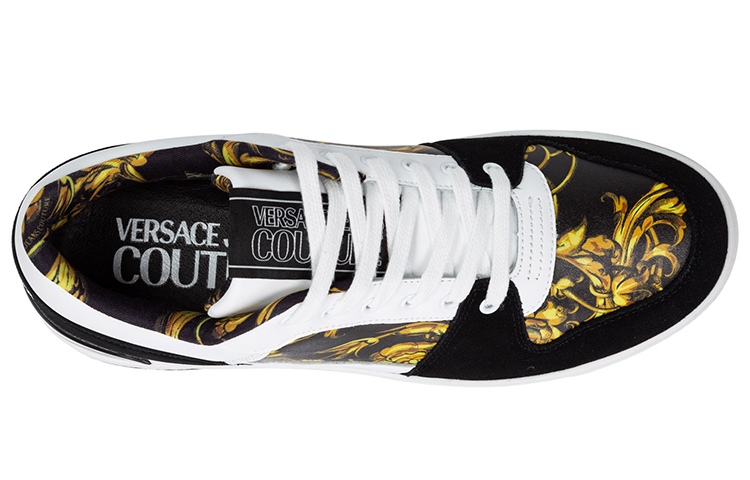 VERSACE JEANS COUTURE Garland Starlight Leather Low top Stylish Skateboarding Shoes Men's White Black