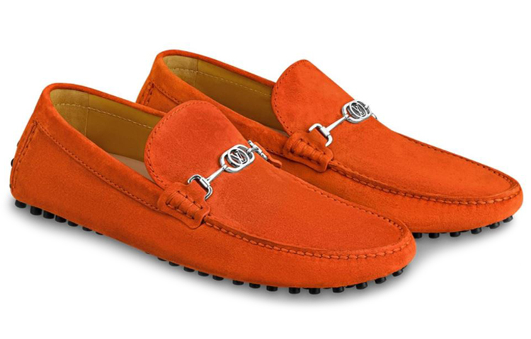 LOUIS VUITTON Porto Vecchio Top Grain Cow Leather Gommino Loafers Men's Orange