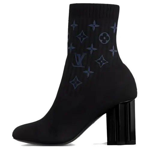 LOUIS VUITTON Silhouette Fabric Ankle Boots 8cm Women's Black