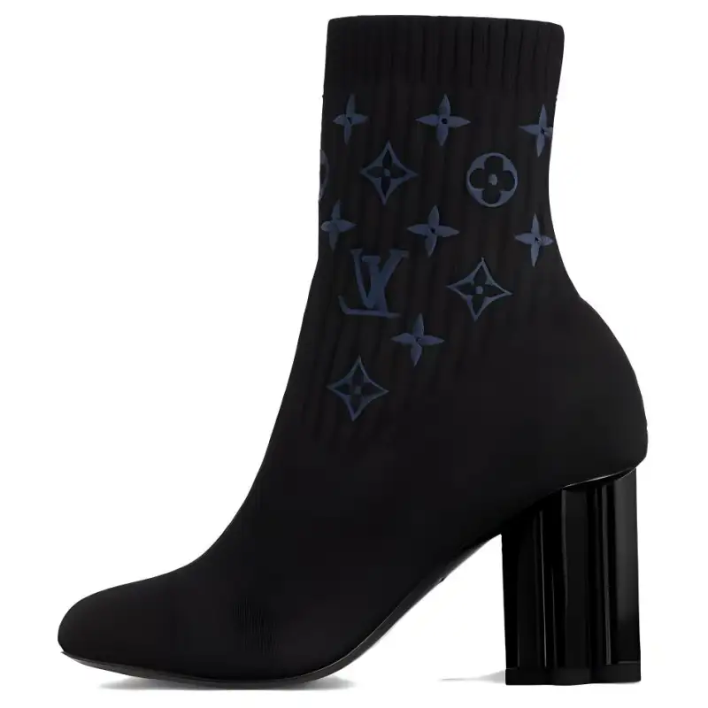 LOUIS VUITTON Silhouette Fabric Ankle Boots 8cm Women's Black