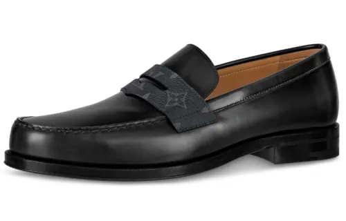 LOUIS VUITTON Sorbonne Monogram Top Grain Cow Leather Loafers Casual Shoes Men's Dark Gray