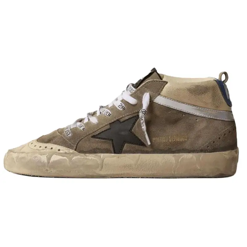 Golden Goose Mid Star Mid top Skateboard Shoes Women's Khaki Distressed