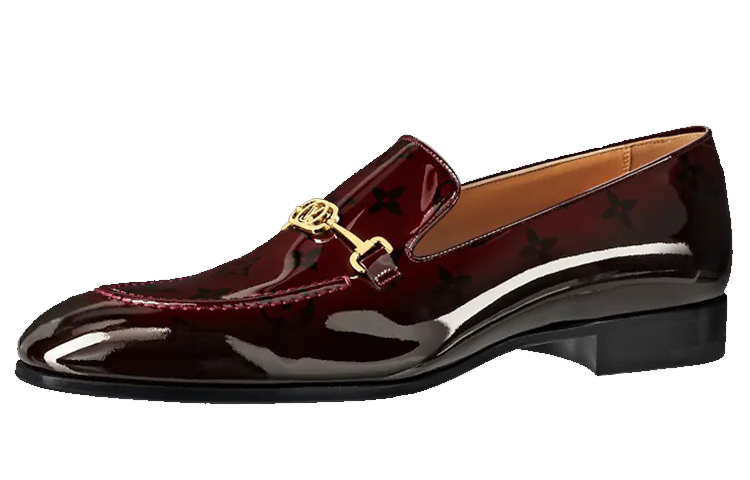 LOUIS VUITTON Club Patent Leather Loafers Men's Burgundy