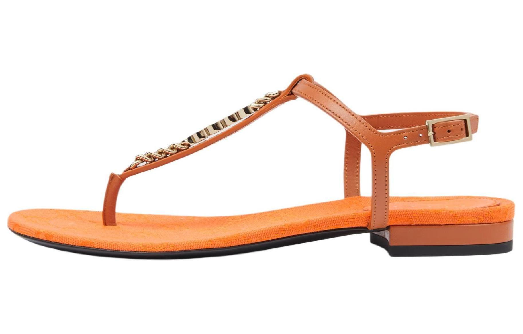 GUCCI Signoria Leather One Strap Sandals Women's Brown