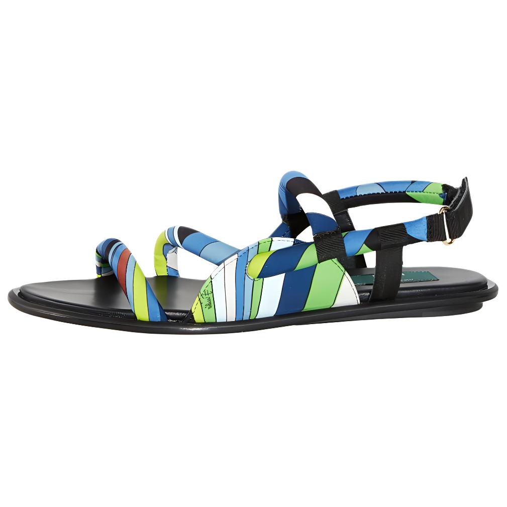 EMILIO PUCCI Кожаный круглый носок 1 слово Сандалии женский голубой