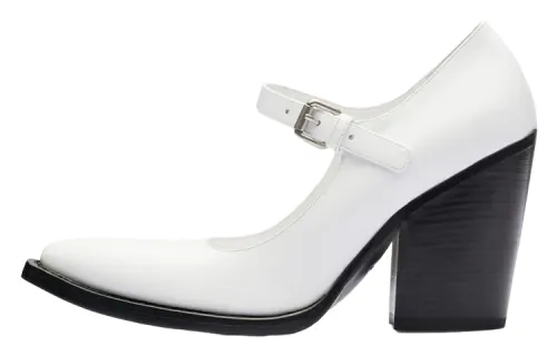 PRADA Leather Chunky Heel High Heels Women's White