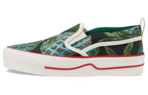 GUCCI Lamé Pineapple Jacquard Embroidered Slip-on Sneakers