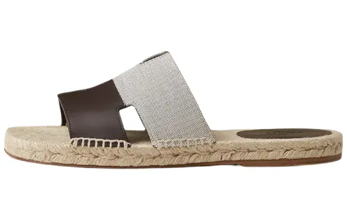 HERMES Antigua Flat Slide Slippers Men's Brown Gray