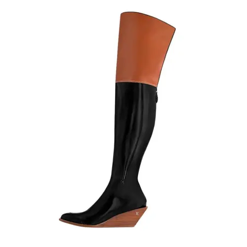 LOUIS VUITTON Edge Leather Knee high Boots Women's Black