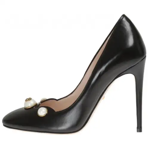 GUCCI Glass Pearl Slim Heel High Heels Women's Black