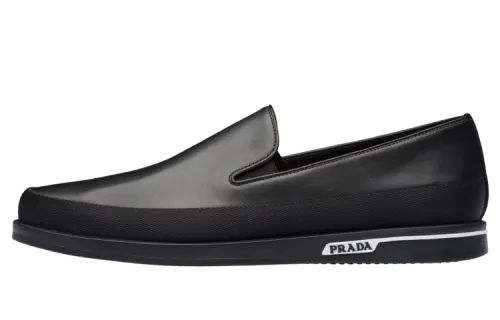 PRADA Casual Leather Shoes Men's Low Top Black